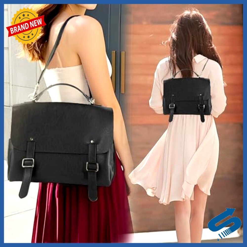 Convertible Leather Backpack Tote Multifunctional Work Bag Chic Minimal - Picture 2 of 7